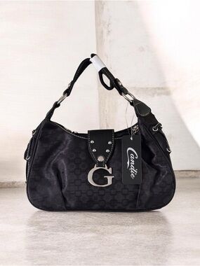 Candie's Black Shoulder Bag with G Charm and Silver Hardware